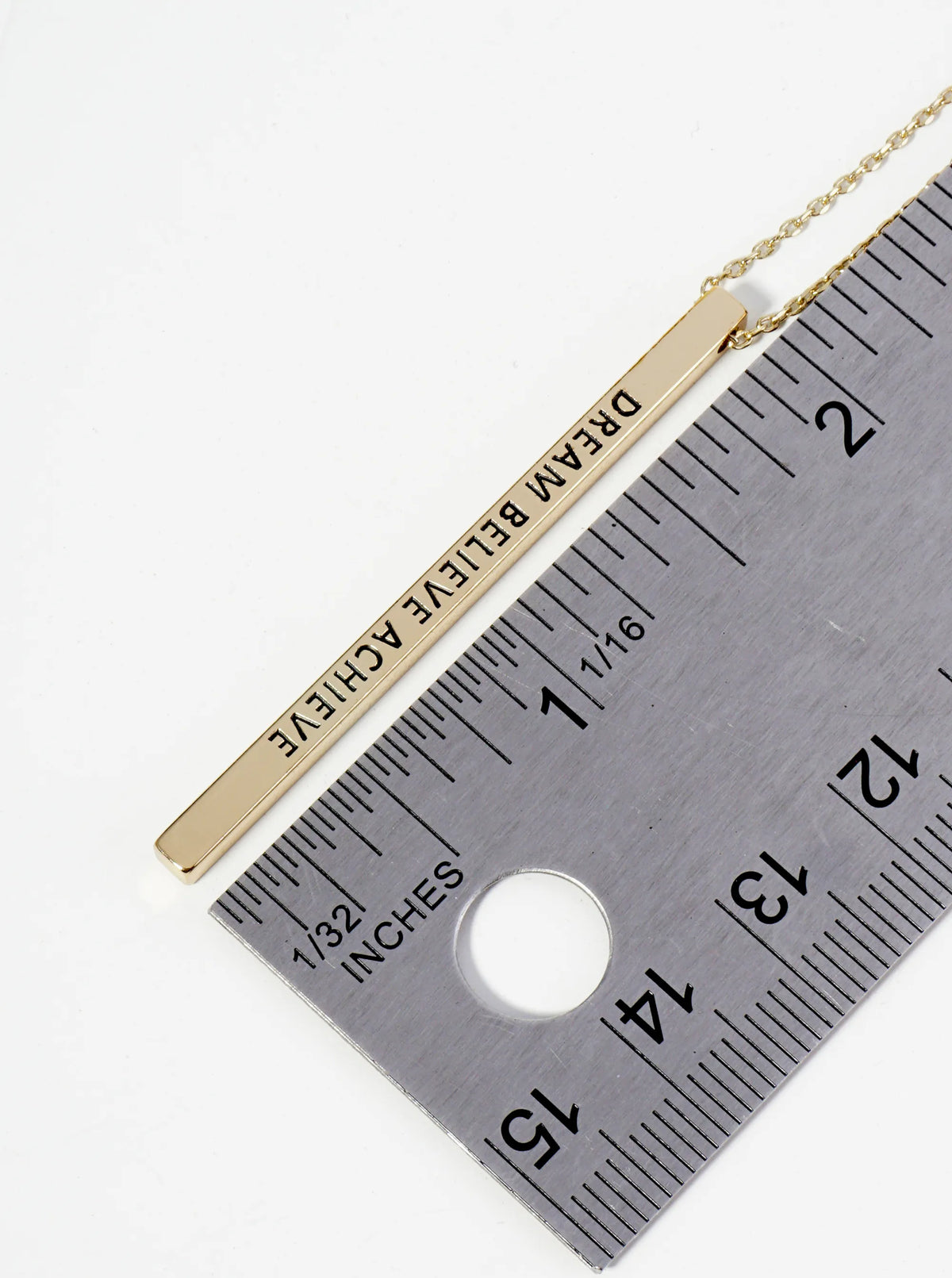 Dream Believe Achieve Engraved Vertical Bar Pendant Inspirational Necklace