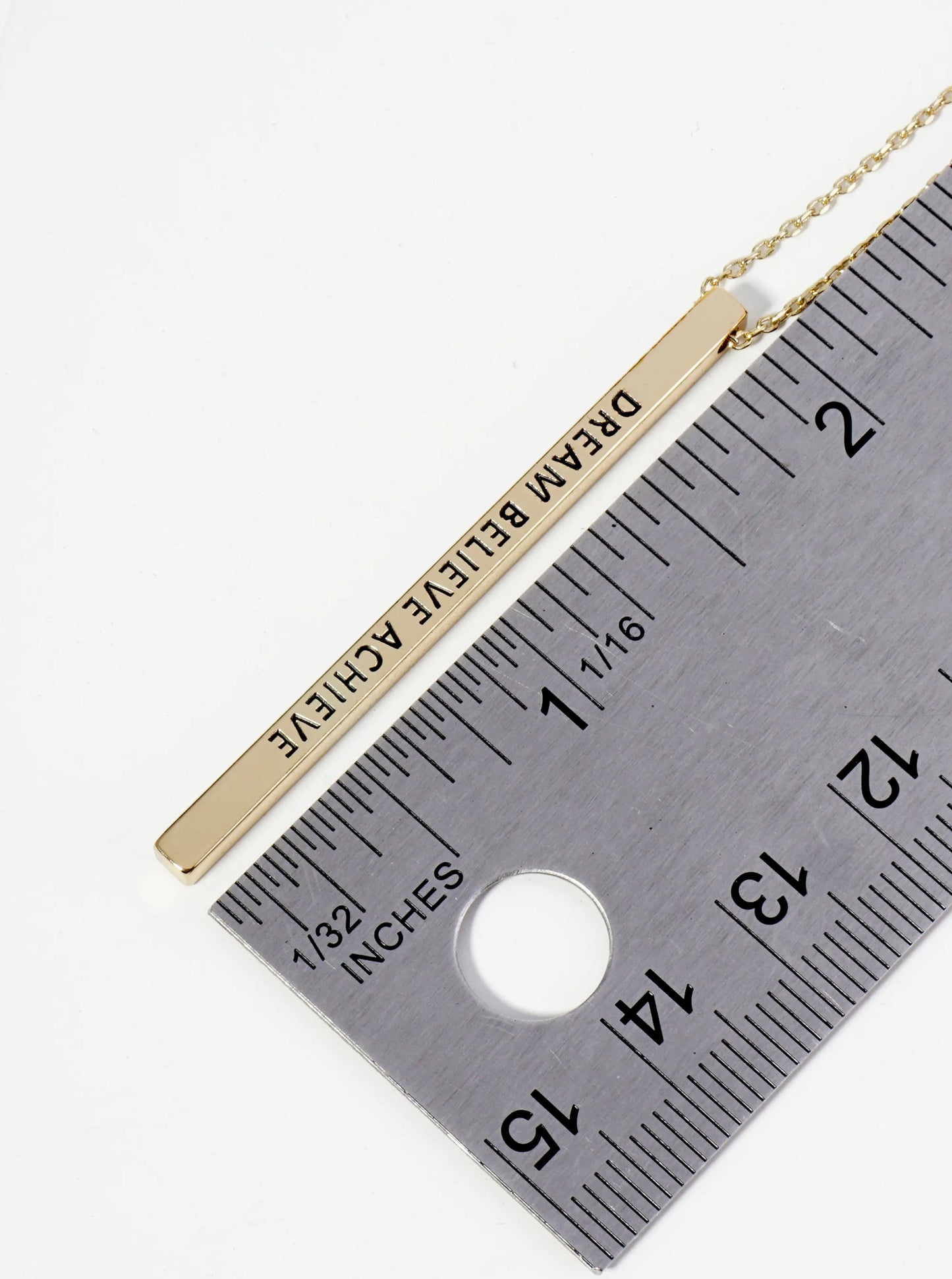 Dream Believe Achieve Engraved Vertical Bar Pendant Inspirational Necklace