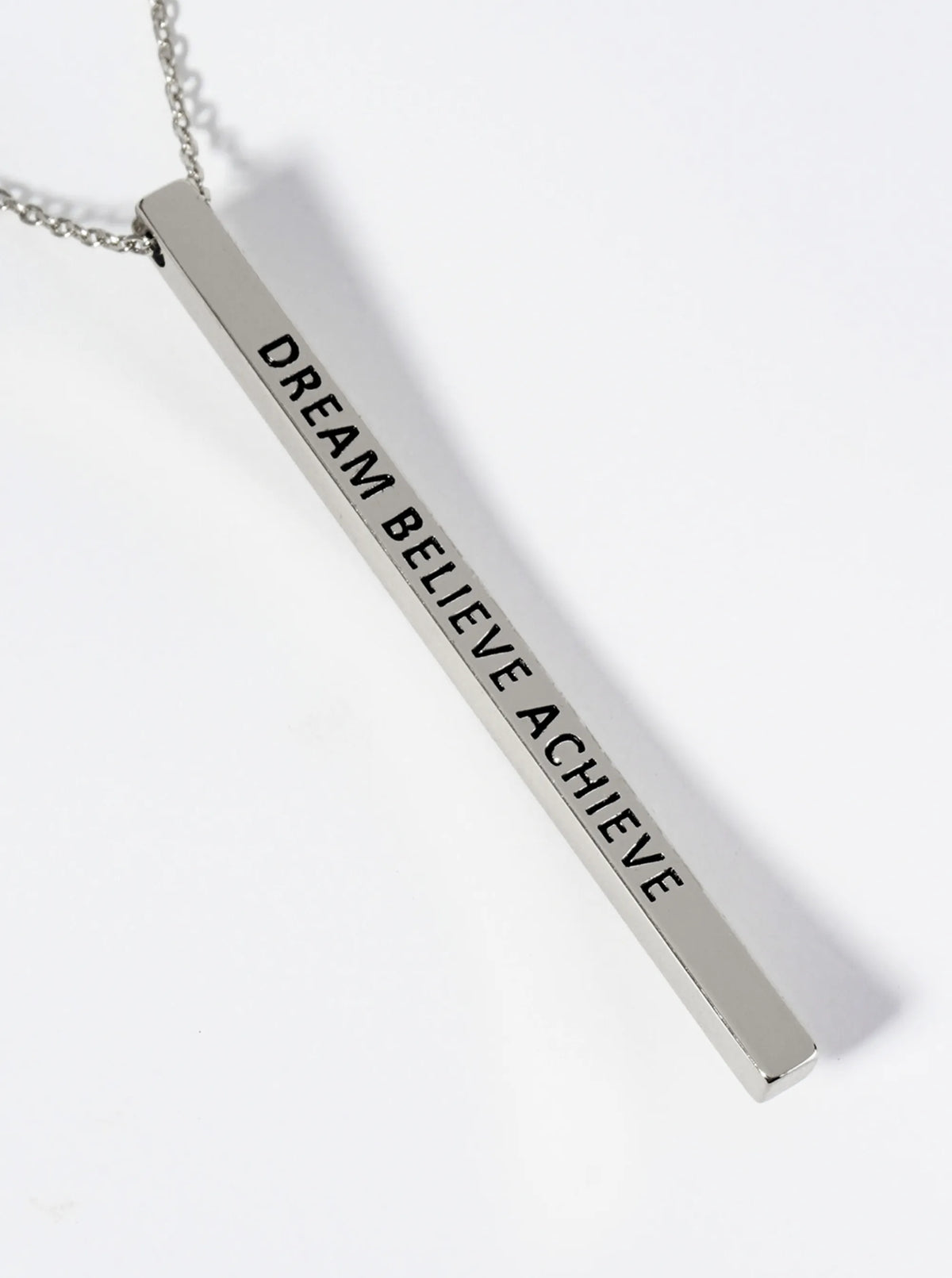 Dream Believe Achieve Engraved Vertical Bar Pendant Inspirational Necklace
