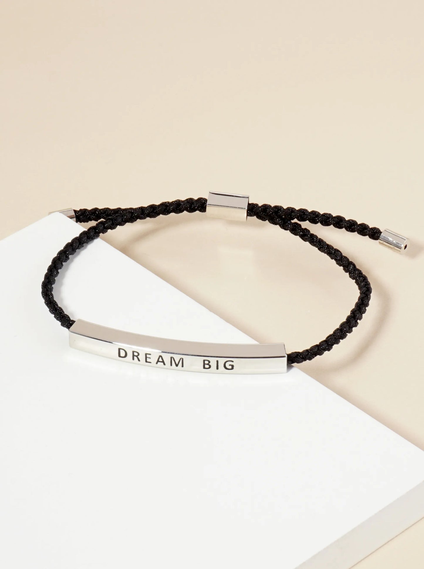 Dream Big Engraved 18K Gold Dipped Curved Brass Tube Bar Adjustable Pull Tie Bracelet