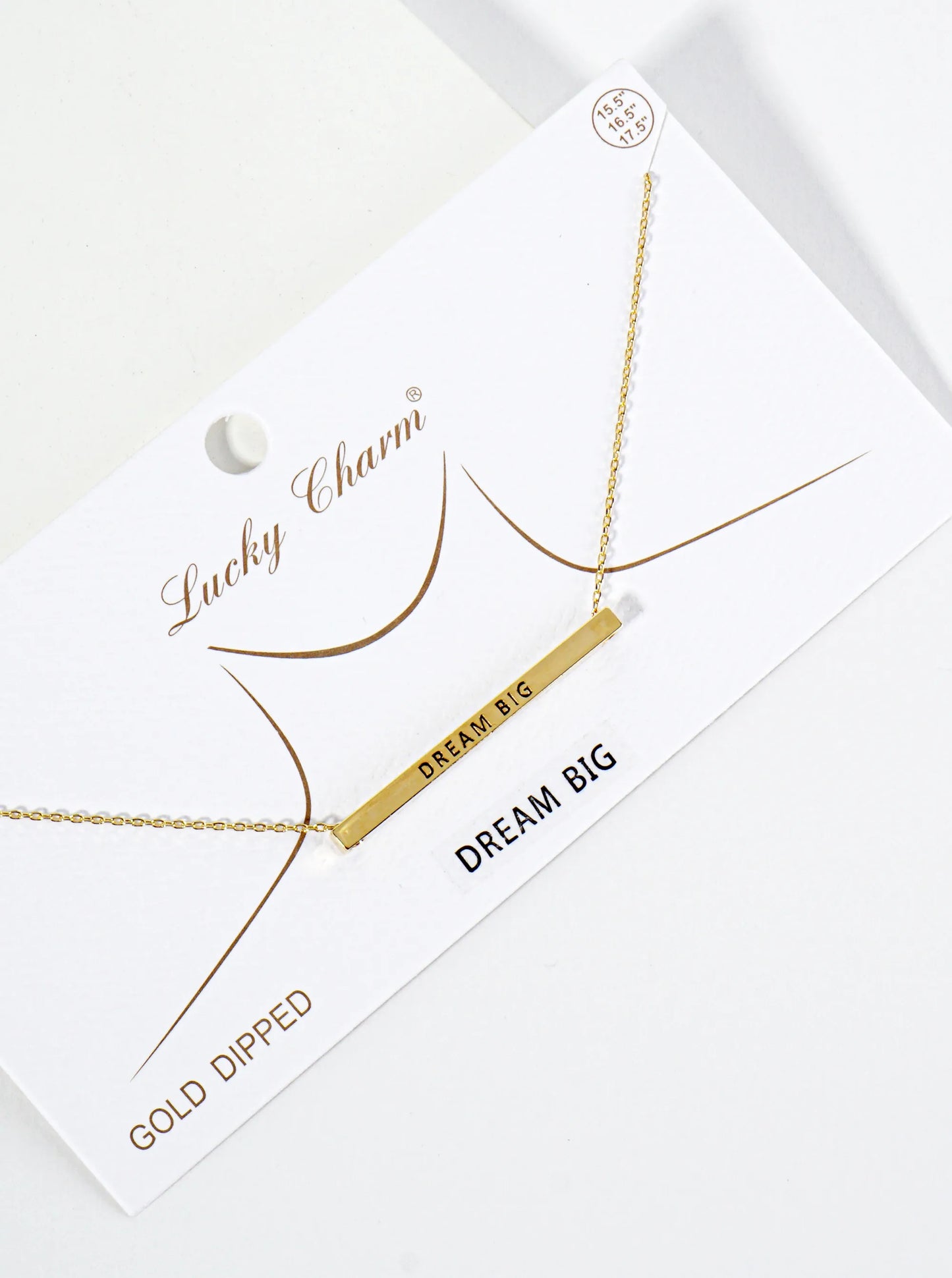 Dream Big Engraved 18K Gold Dipped Horizontal Brass Bar Pendant Inspirational Necklace