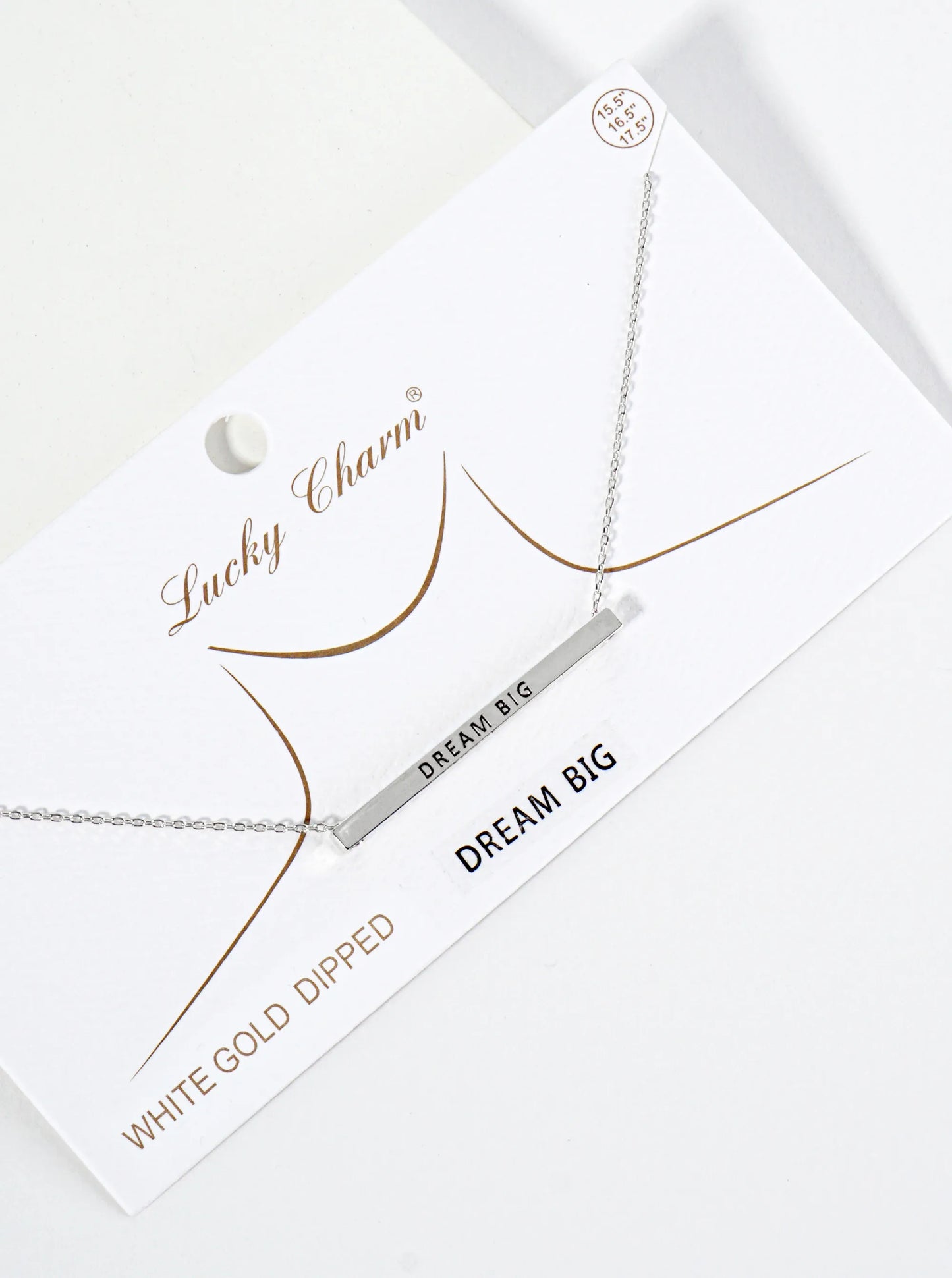 Dream Big Engraved 18K Gold Dipped Horizontal Brass Bar Pendant Inspirational Necklace