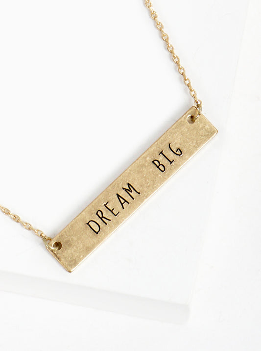 Dream Big Engraved Horizontal Bar Pendant Necklace
