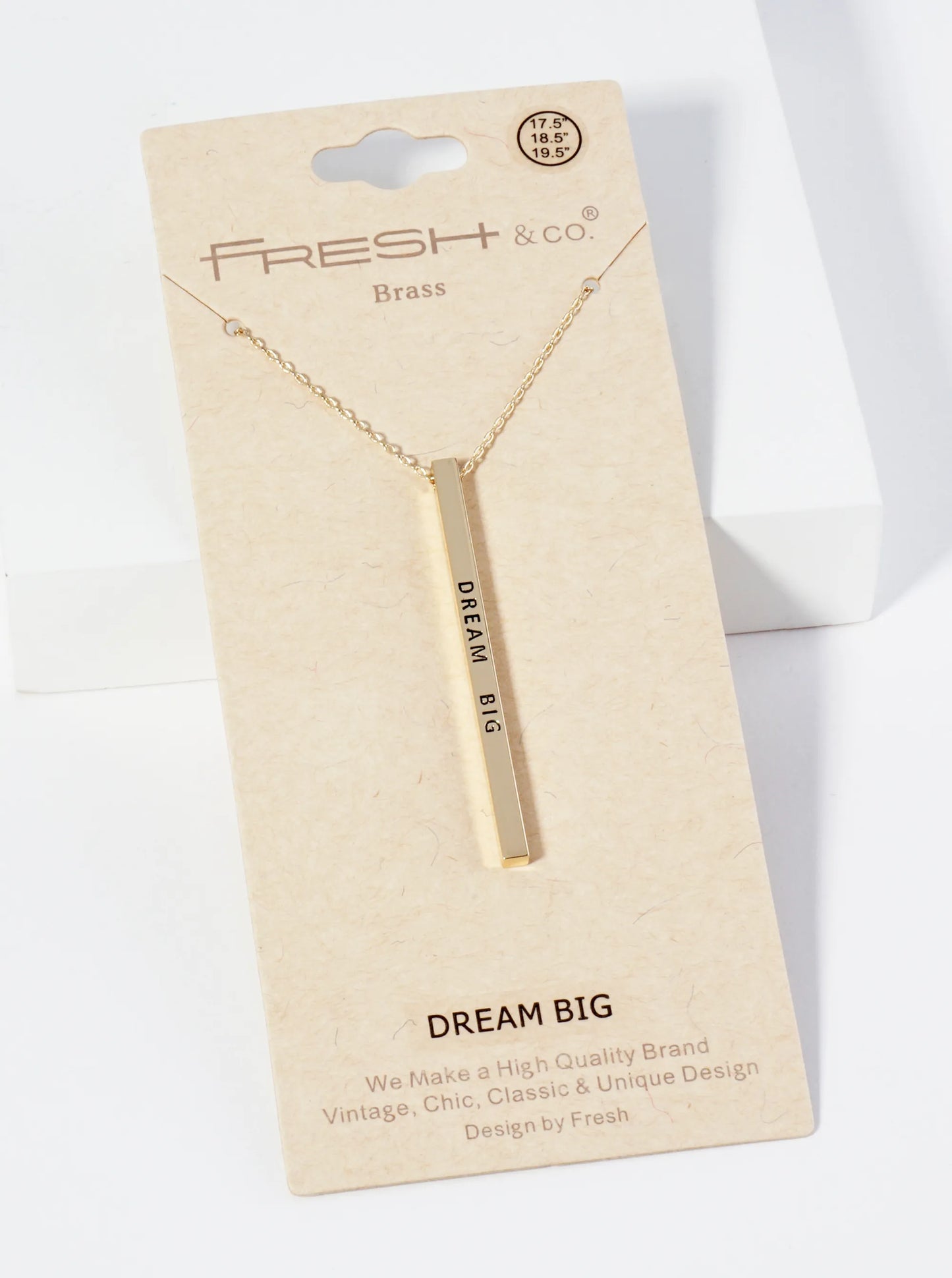 Dream Big Engraved Vertical Bar Pendant Inspirational Necklace