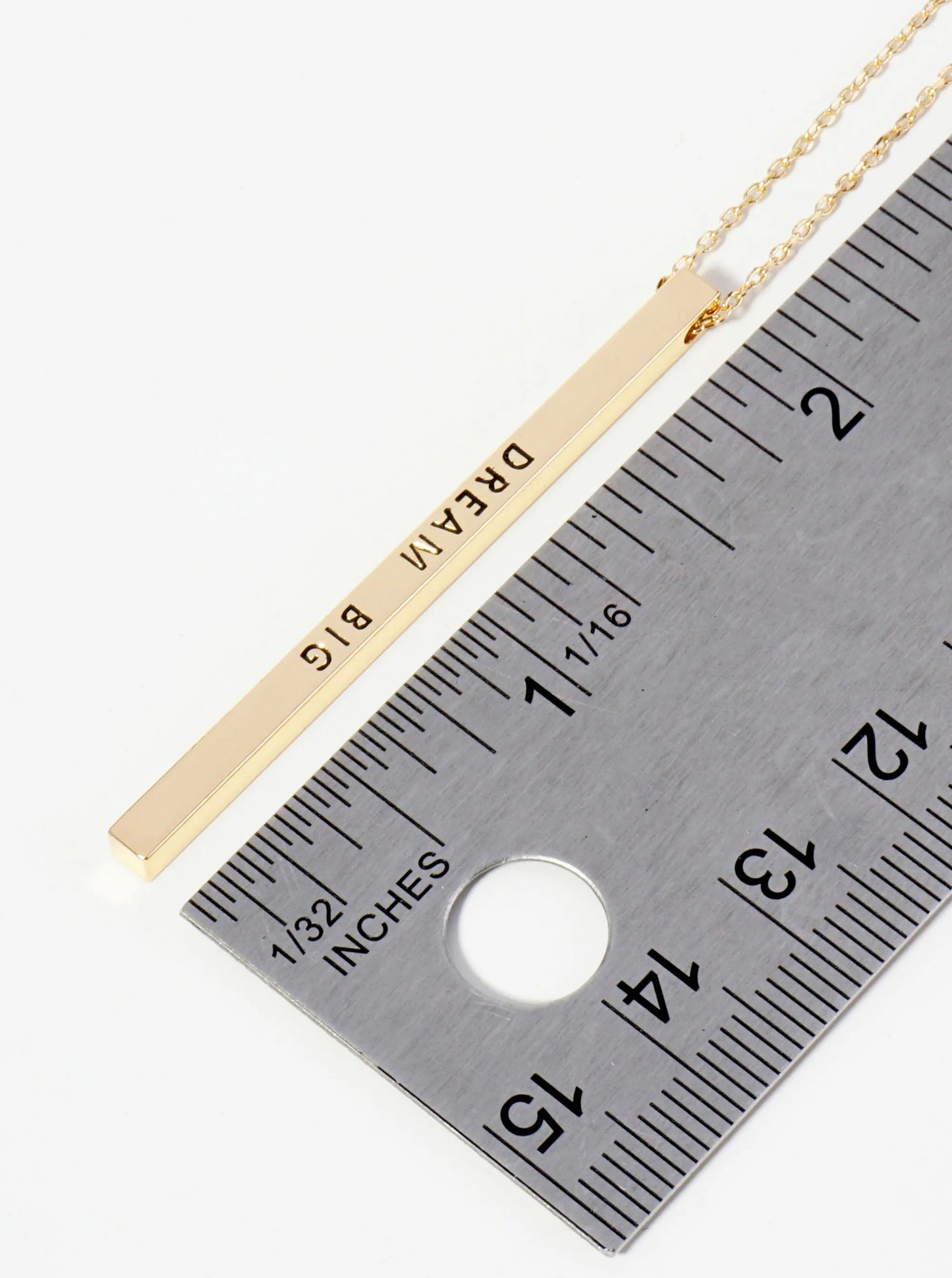 Dream Big Engraved Vertical Bar Pendant Inspirational Necklace
