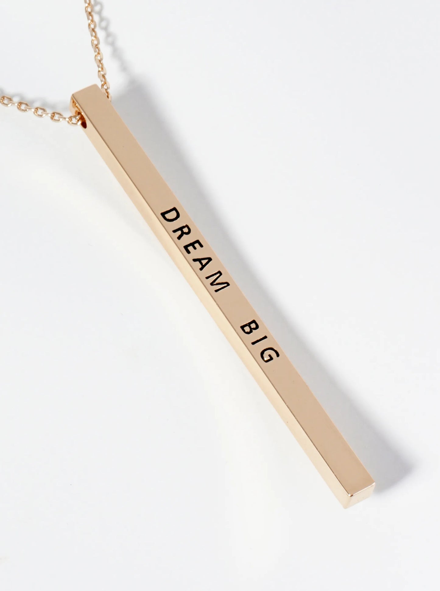 Dream Big Engraved Vertical Bar Pendant Inspirational Necklace