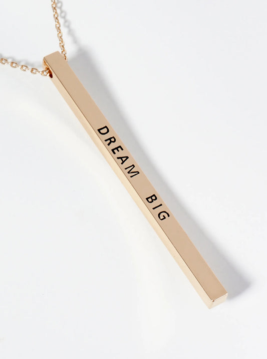 Dream Big Engraved Vertical Bar Pendant Inspirational Necklace