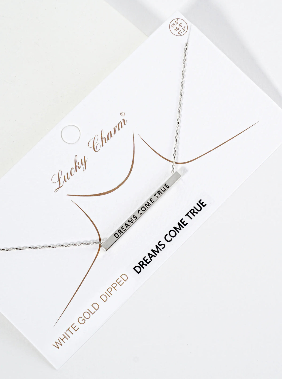 Dreams Come True Engraved 18K Gold Dipped Horizontal Brass Bar Pendant Inspirational Necklace
