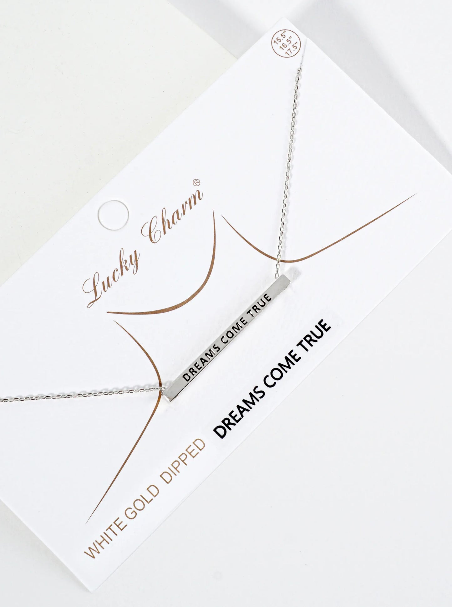 Dreams Come True Engraved 18K Gold Dipped Horizontal Brass Bar Pendant Inspirational Necklace