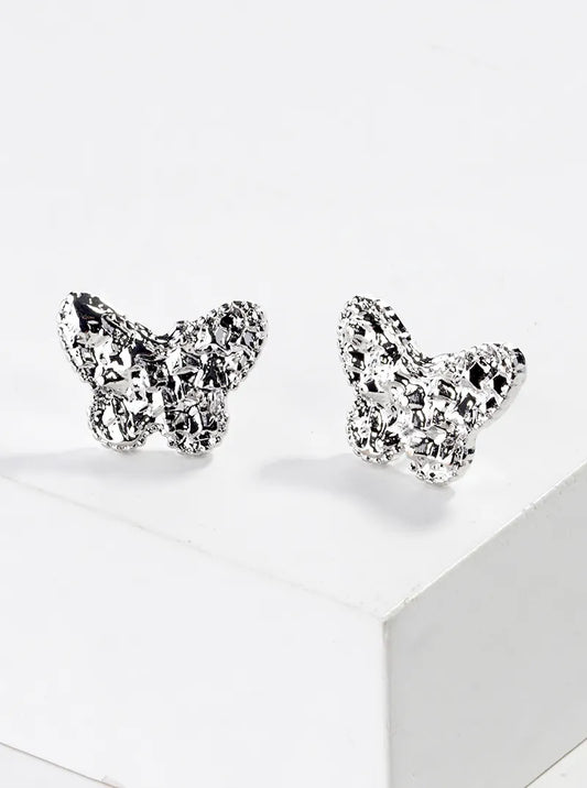 Druzy Textured Metal Butterfly Stud Earrings