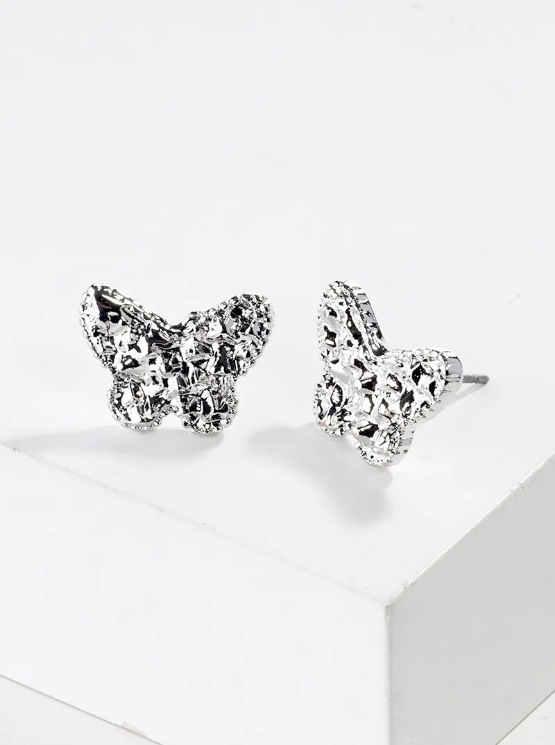 Druzy Textured Metal Butterfly Stud Earrings