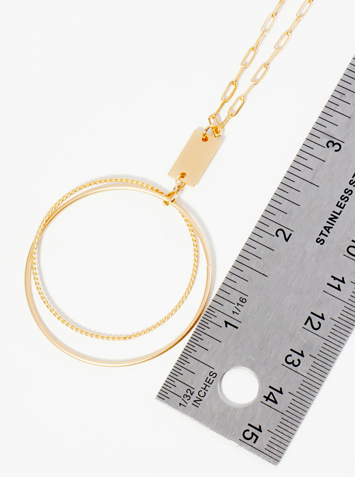 Dual Circle Textured Metal Pendant Necklace Set With Earrings