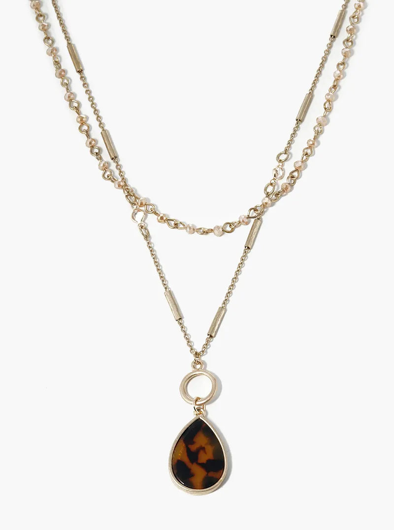 Dual Layer 15in 18in Beaded Teardrop Pendant Necklace