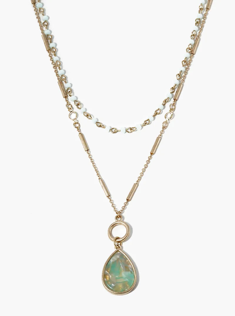 Dual Layer 15in 18in Beaded Teardrop Pendant Necklace