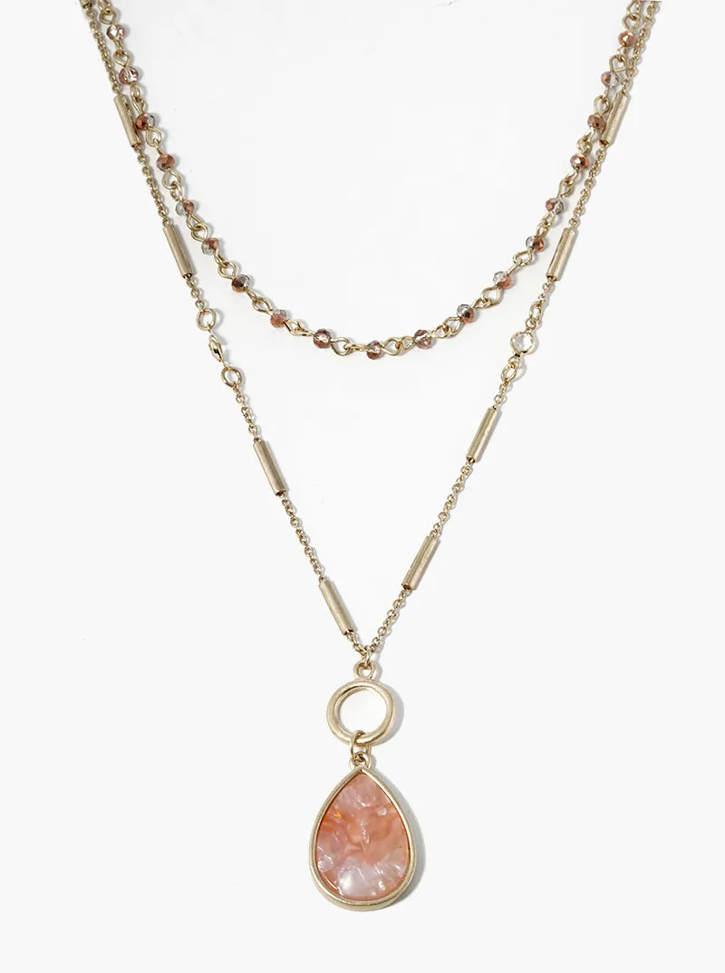 Dual Layer 15in 18in Beaded Teardrop Pendant Necklace