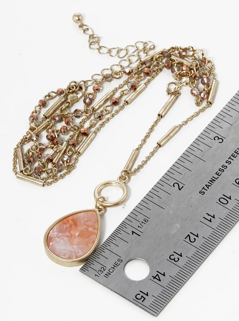 Dual Layer 15in 18in Beaded Teardrop Pendant Necklace