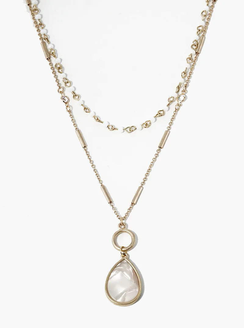 Dual Layer 15in 18in Beaded Teardrop Pendant Necklace