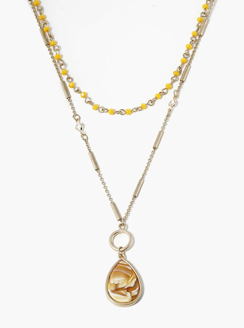 Dual Layer 15in 18in Beaded Teardrop Pendant Necklace