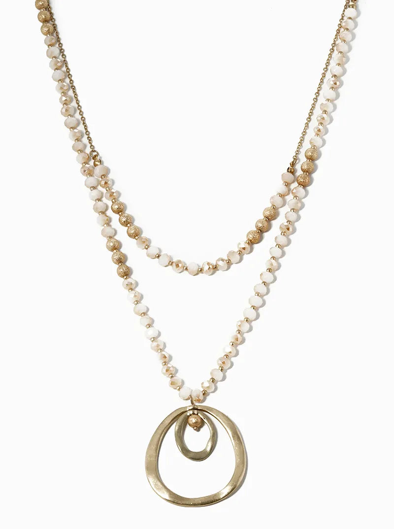 Dual Layer 20 Inch 27 Inch Semiprecious With Organic Circle Pendant  Necklace