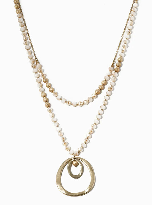 Dual Layer 20 Inch 27 Inch Semiprecious With Organic Circle Pendant  Necklace