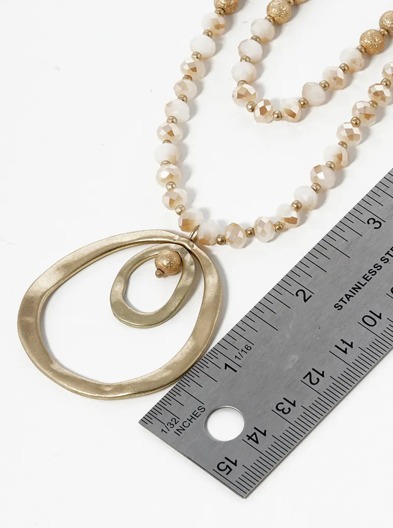 Dual Layer 20 Inch 27 Inch Semiprecious With Organic Circle Pendant  Necklace