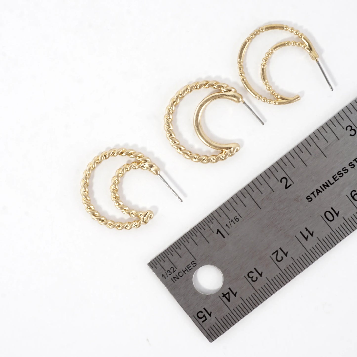 Dual Layer 3pairs Earrings Set Textured Hoop