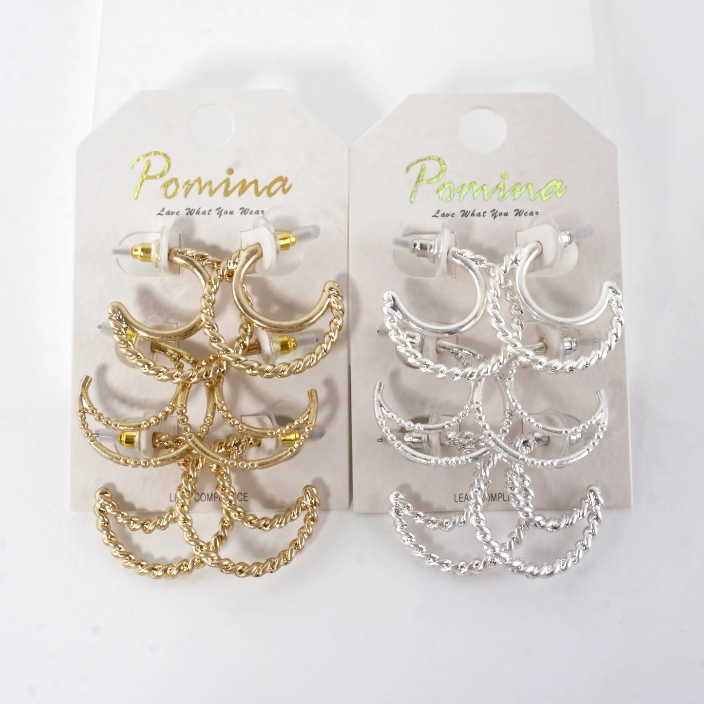 Dual Layer 3pairs Earrings Set Textured Hoop