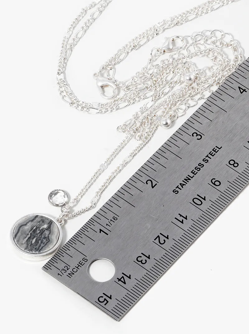 Dual Layer Necklace With Round Semiprecious Pendant
