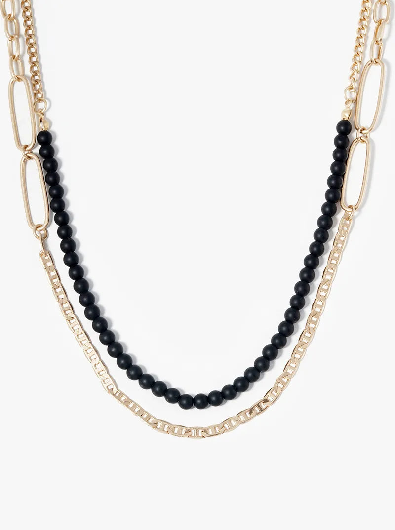 Dual Layer Paperclip Chain With Semiprecious Draping Necklace