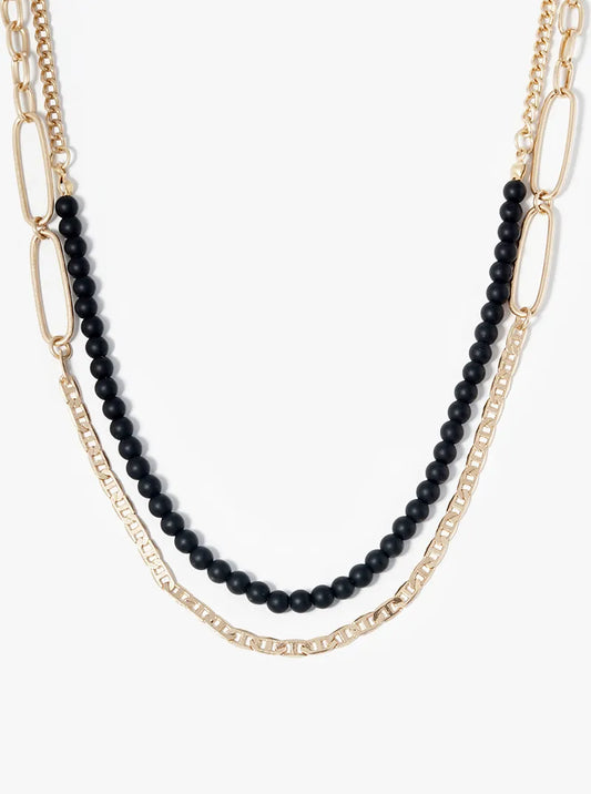 Dual Layer Paperclip Chain With Semiprecious Draping Necklace
