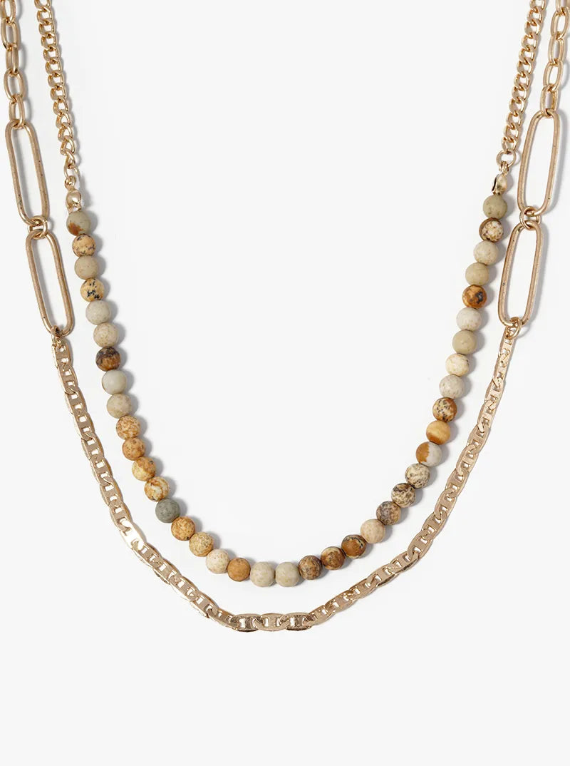 Dual Layer Paperclip Chain With Semiprecious Draping Necklace