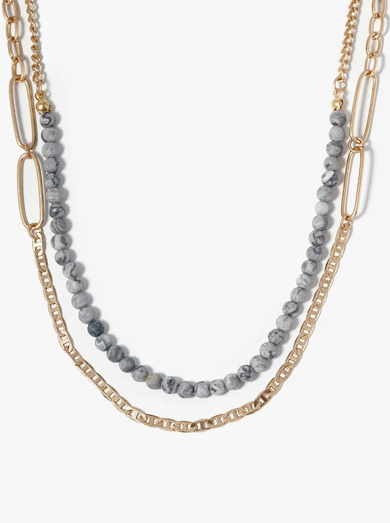 Dual Layer Paperclip Chain With Semiprecious Draping Necklace