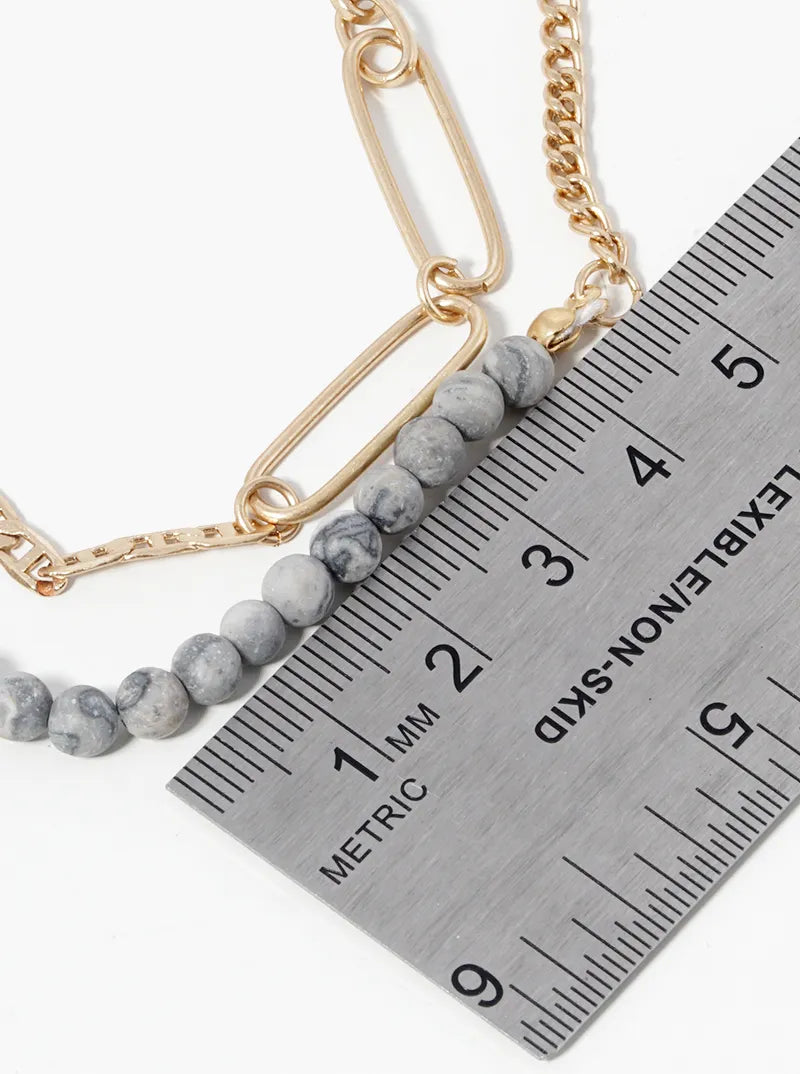 Dual Layer Paperclip Chain With Semiprecious Draping Necklace