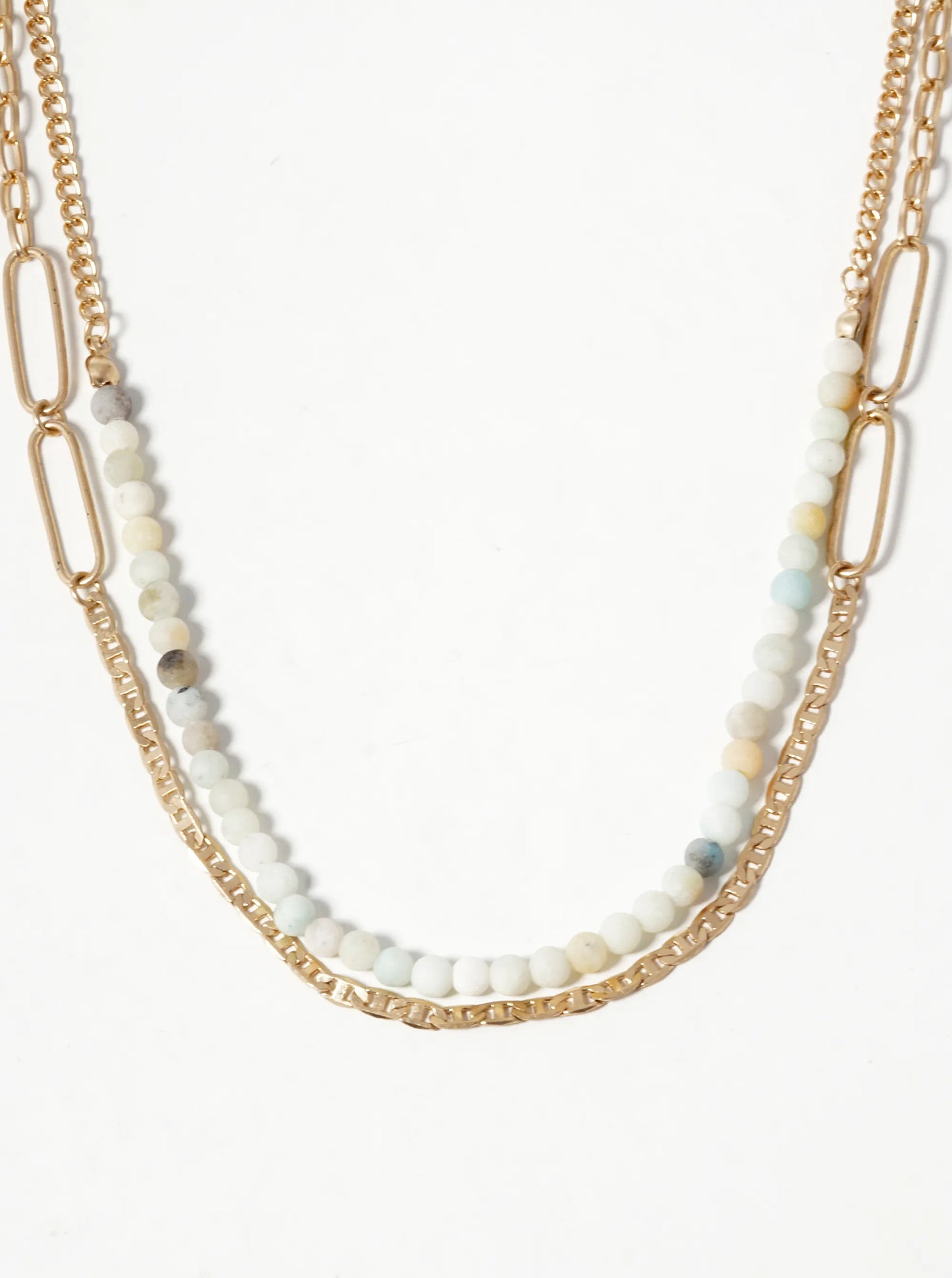 Dual Layer Paperclip Chain With Semiprecious Draping Necklace