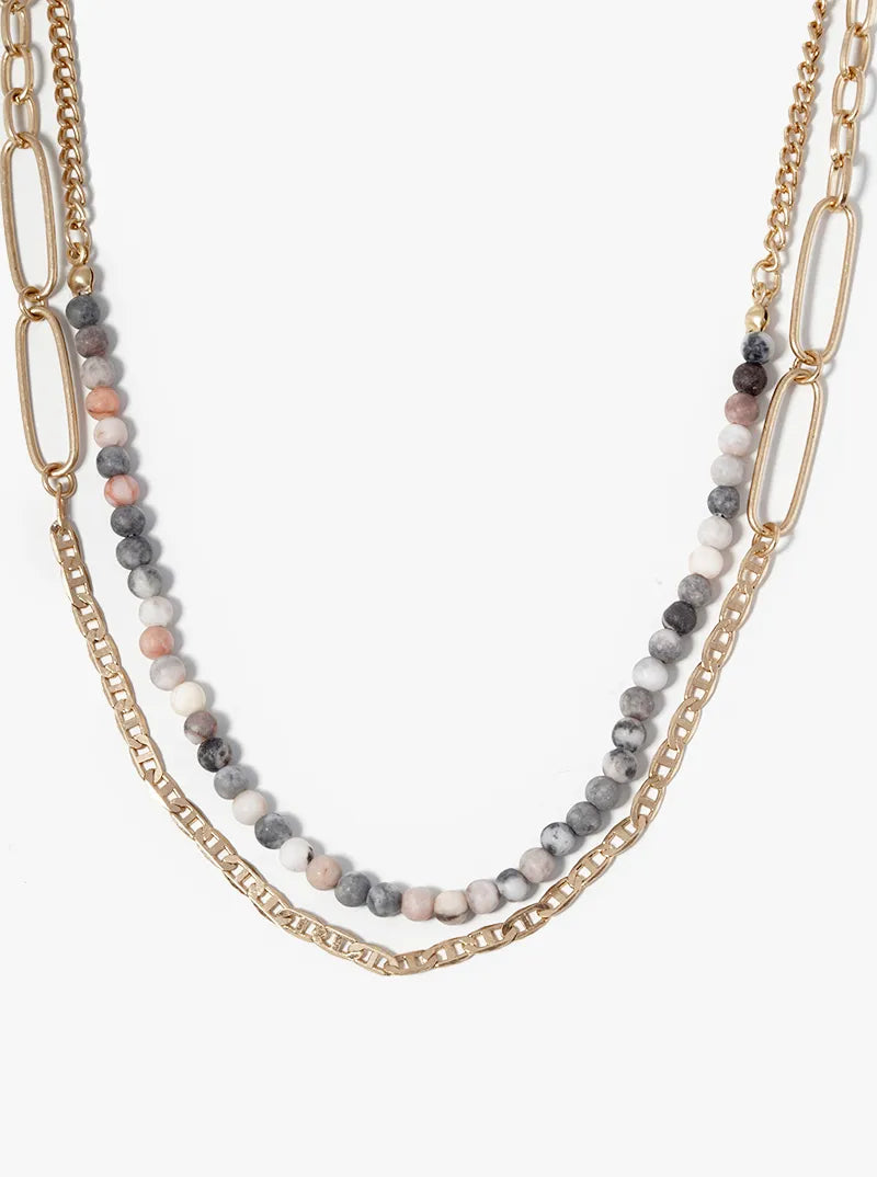 Dual Layer Paperclip Chain With Semiprecious Draping Necklace