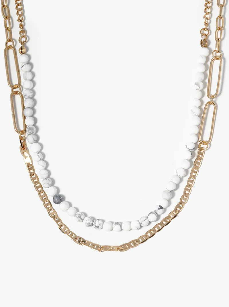Dual Layer Paperclip Chain With Semiprecious Draping Necklace