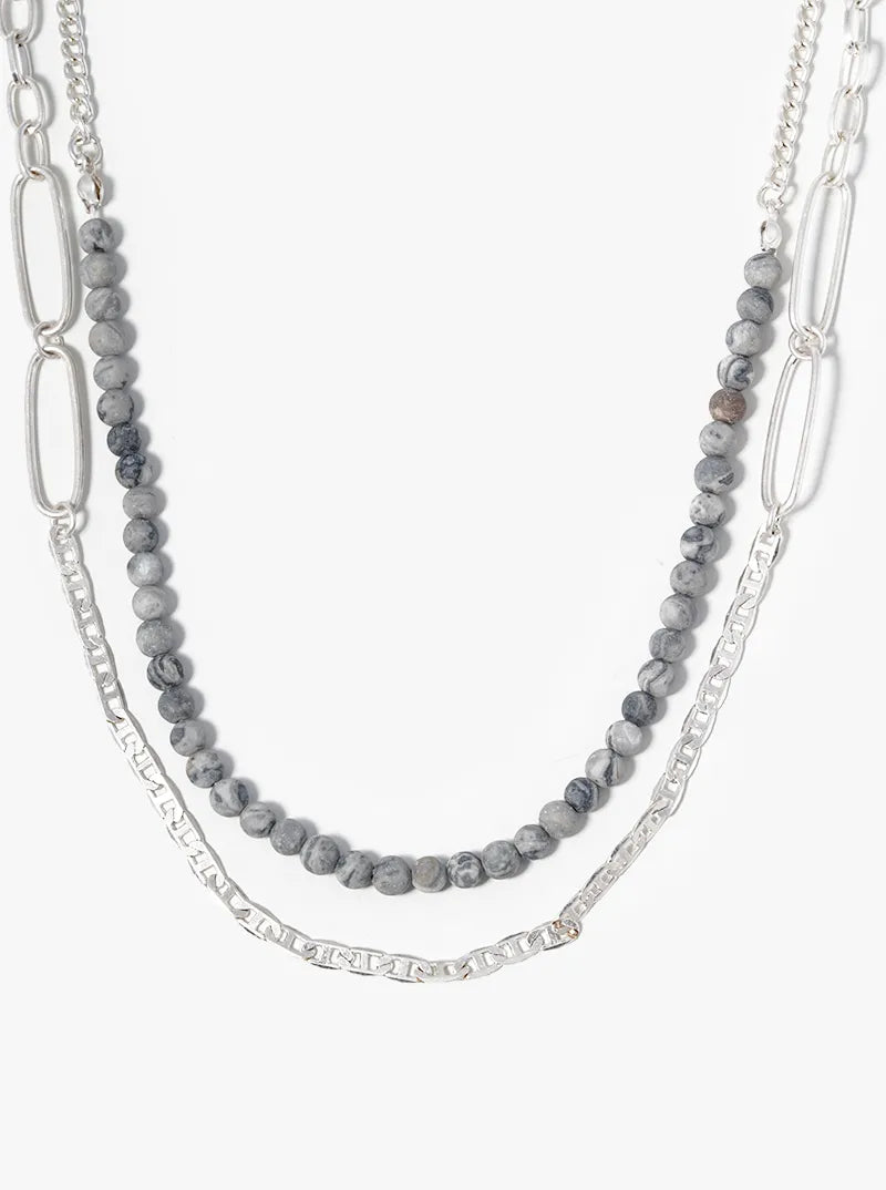 Dual Layer Paperclip Chain With Semiprecious Draping Necklace