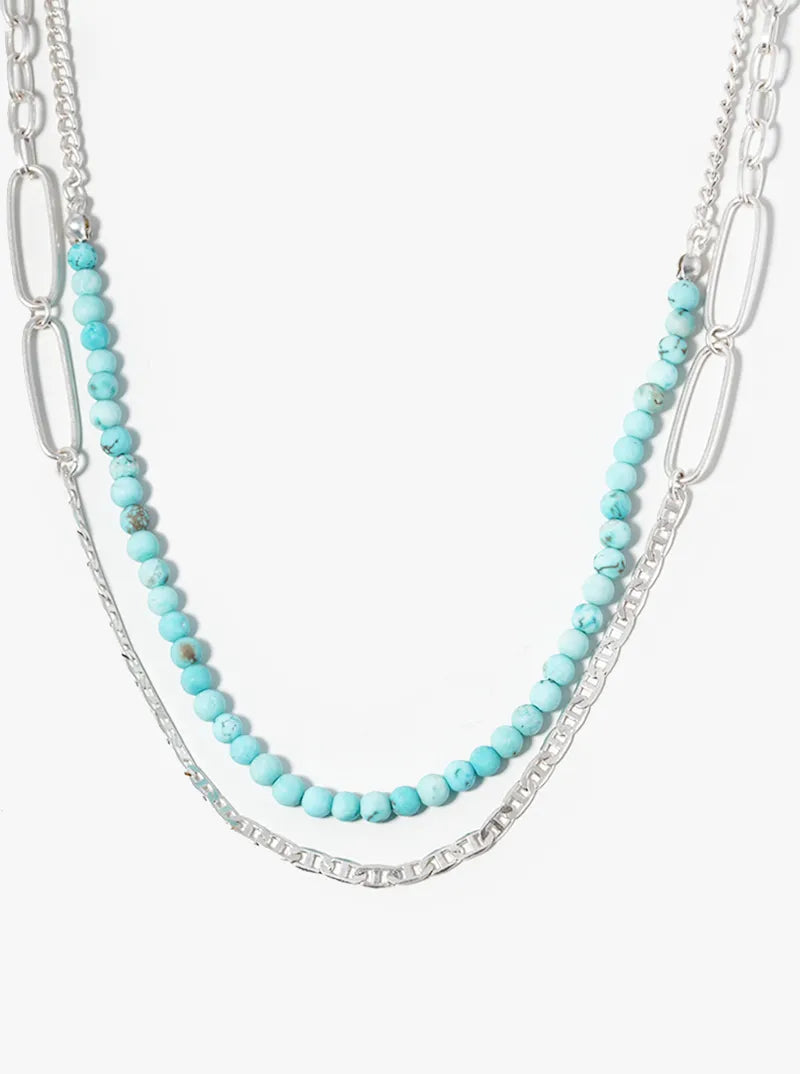 Dual Layer Paperclip Chain With Semiprecious Draping Necklace