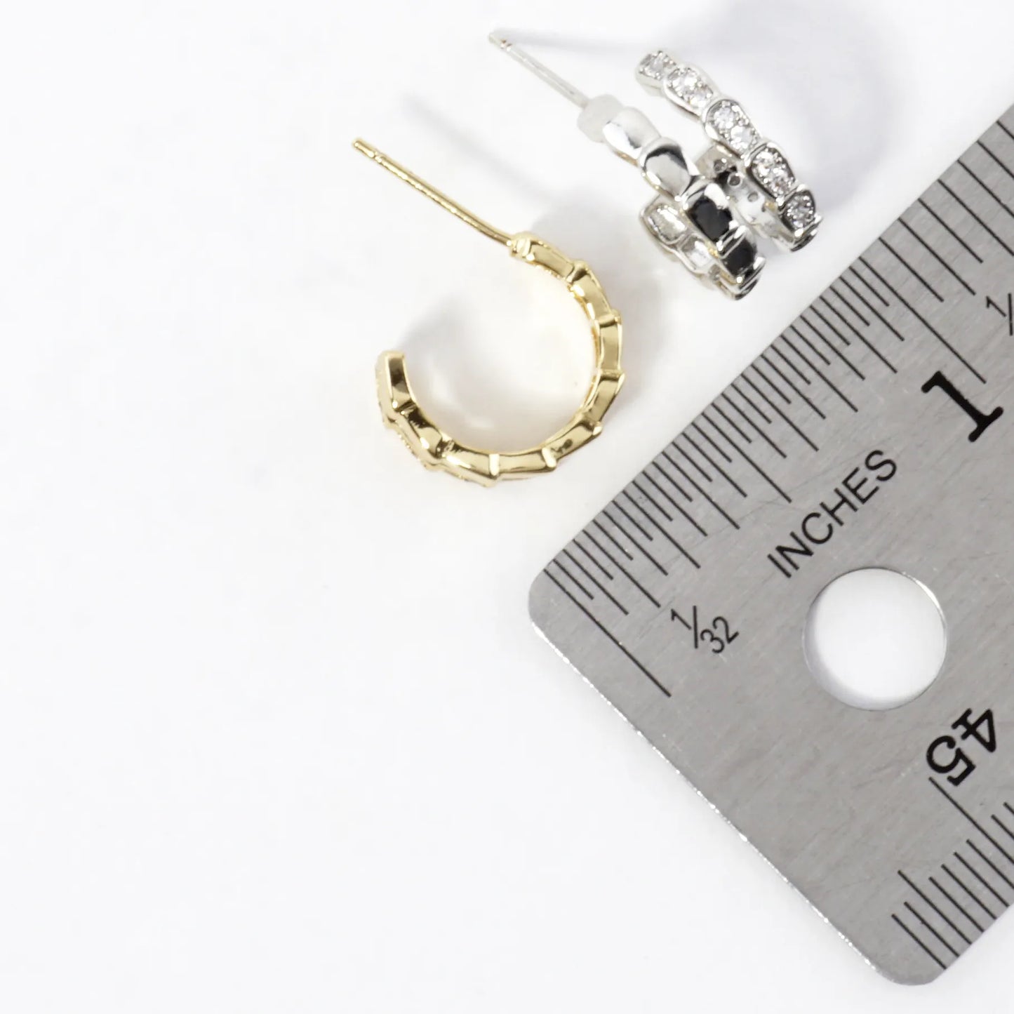 Dual Layer Pillow Link CZ Pave Brass Hoop Earrings