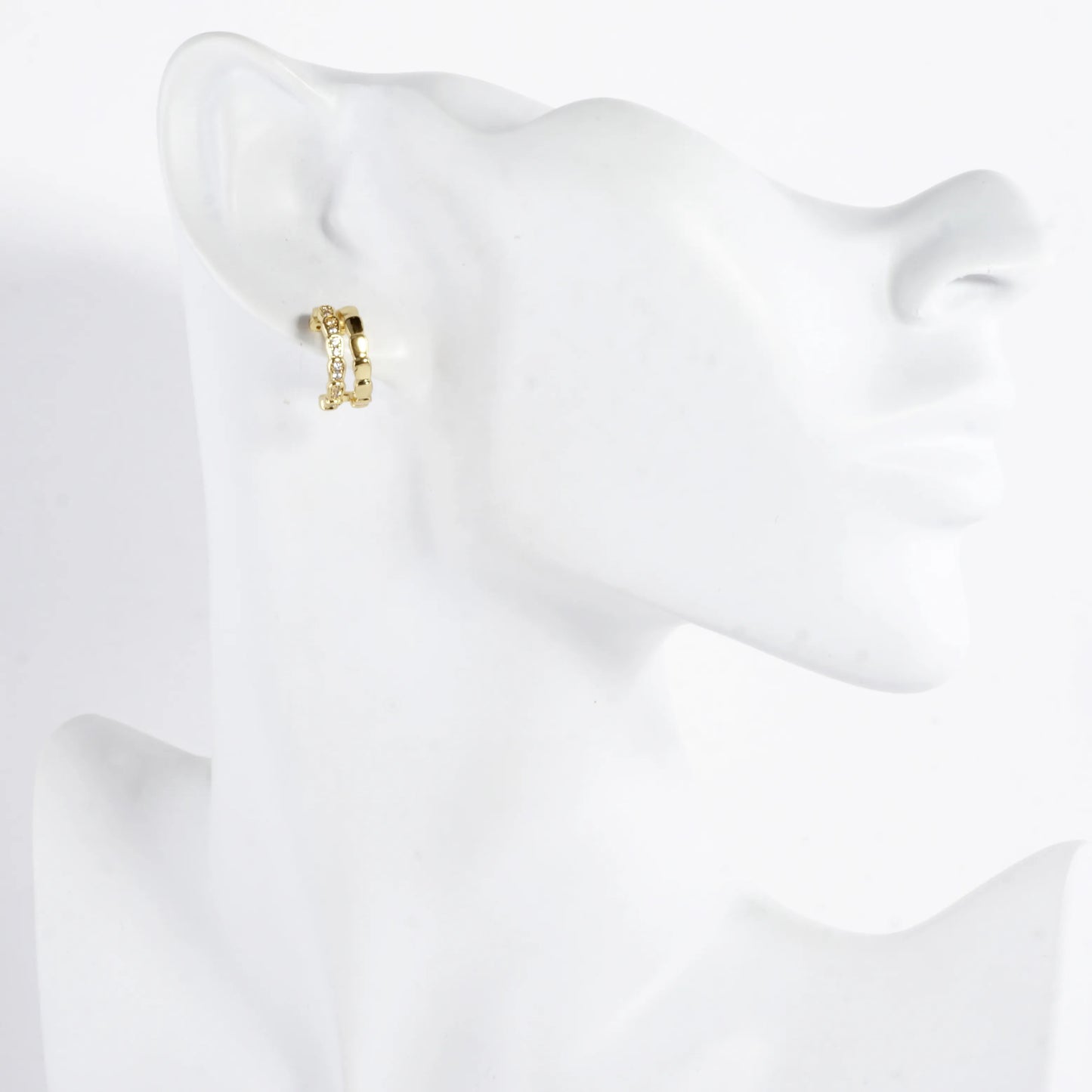 Dual Layer Pillow Link CZ Pave Brass Hoop Earrings