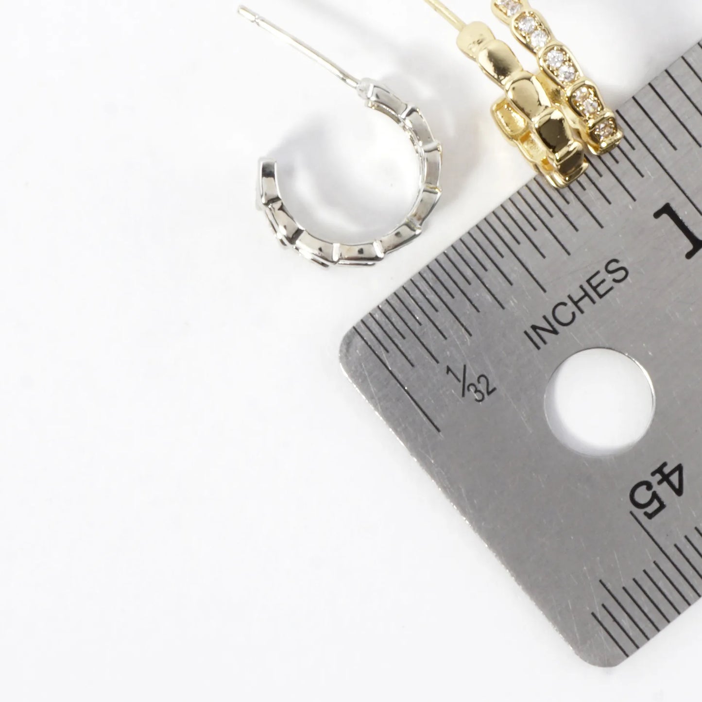 Dual Layer Pillow Link CZ Pave Brass Hoop Earrings