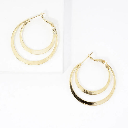 Dual Layer Polished Brass Hoop Earrings