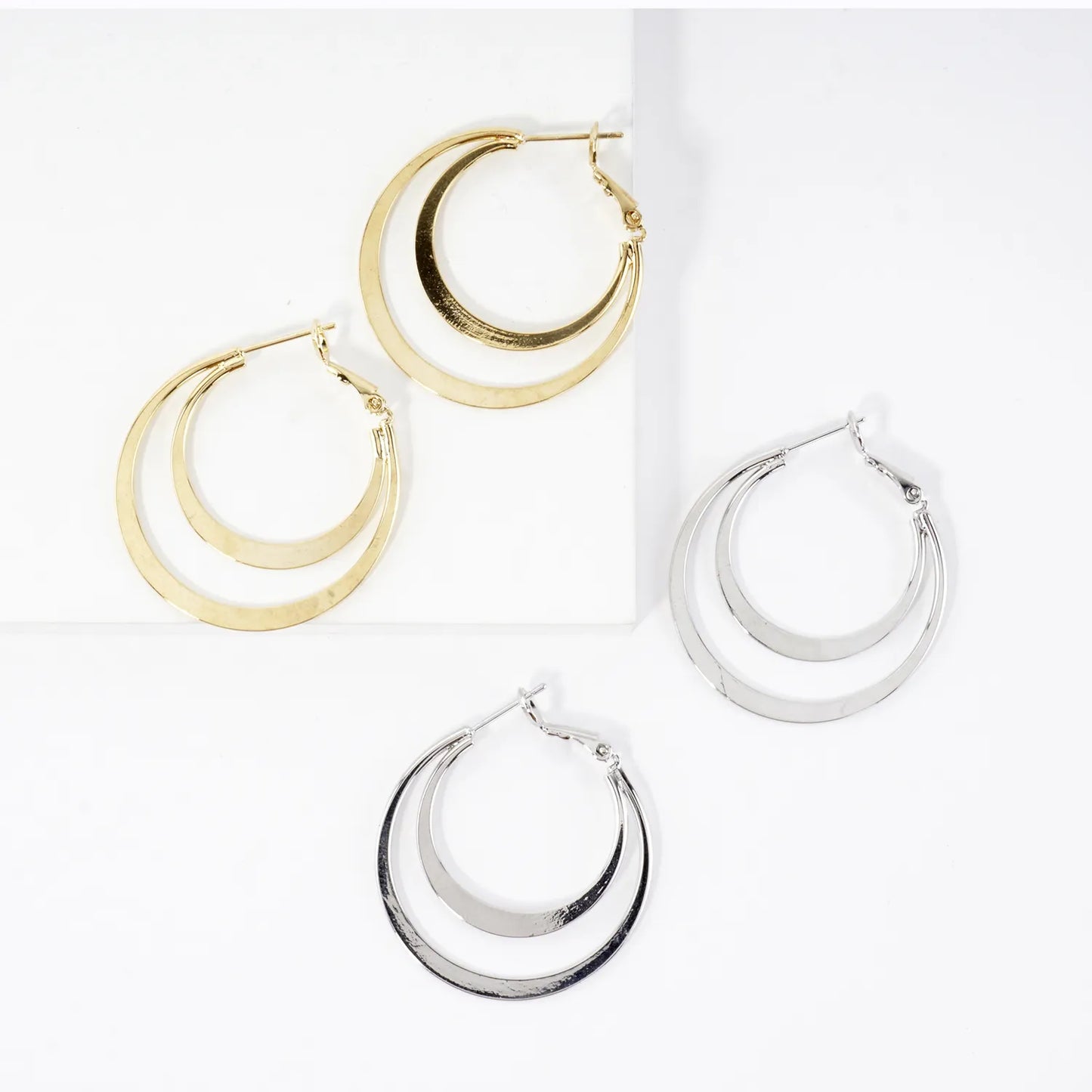 Dual Layer Polished Brass Hoop Earrings