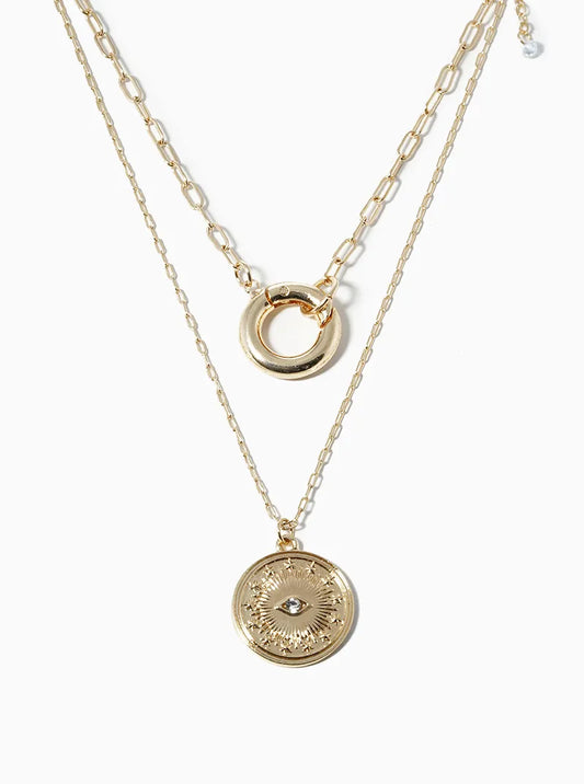 Dual-Layer Round Evil Eye Pendant Necklace