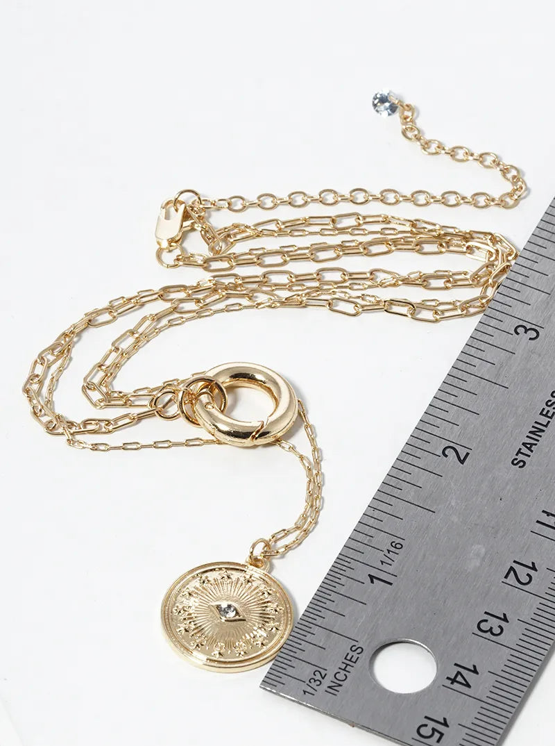 Dual-Layer Round Evil Eye Pendant Necklace