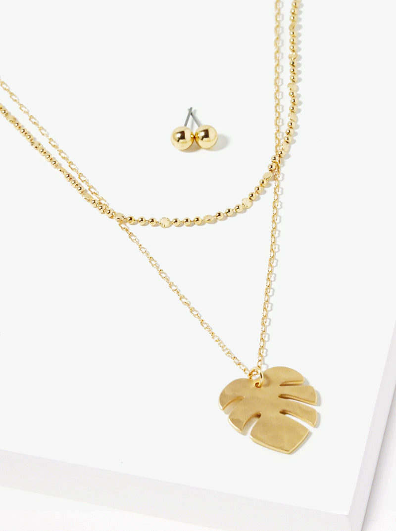Dual Layer Tropical Leaf Pendant Necklace