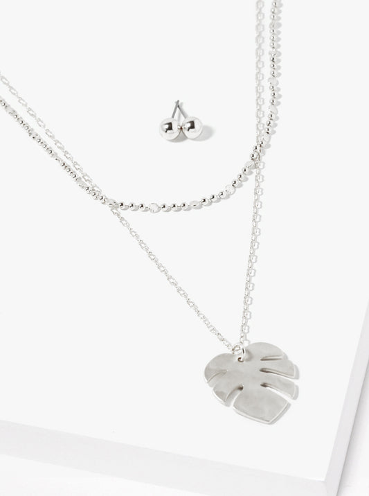 Dual Layer Tropical Leaf Pendant Necklace