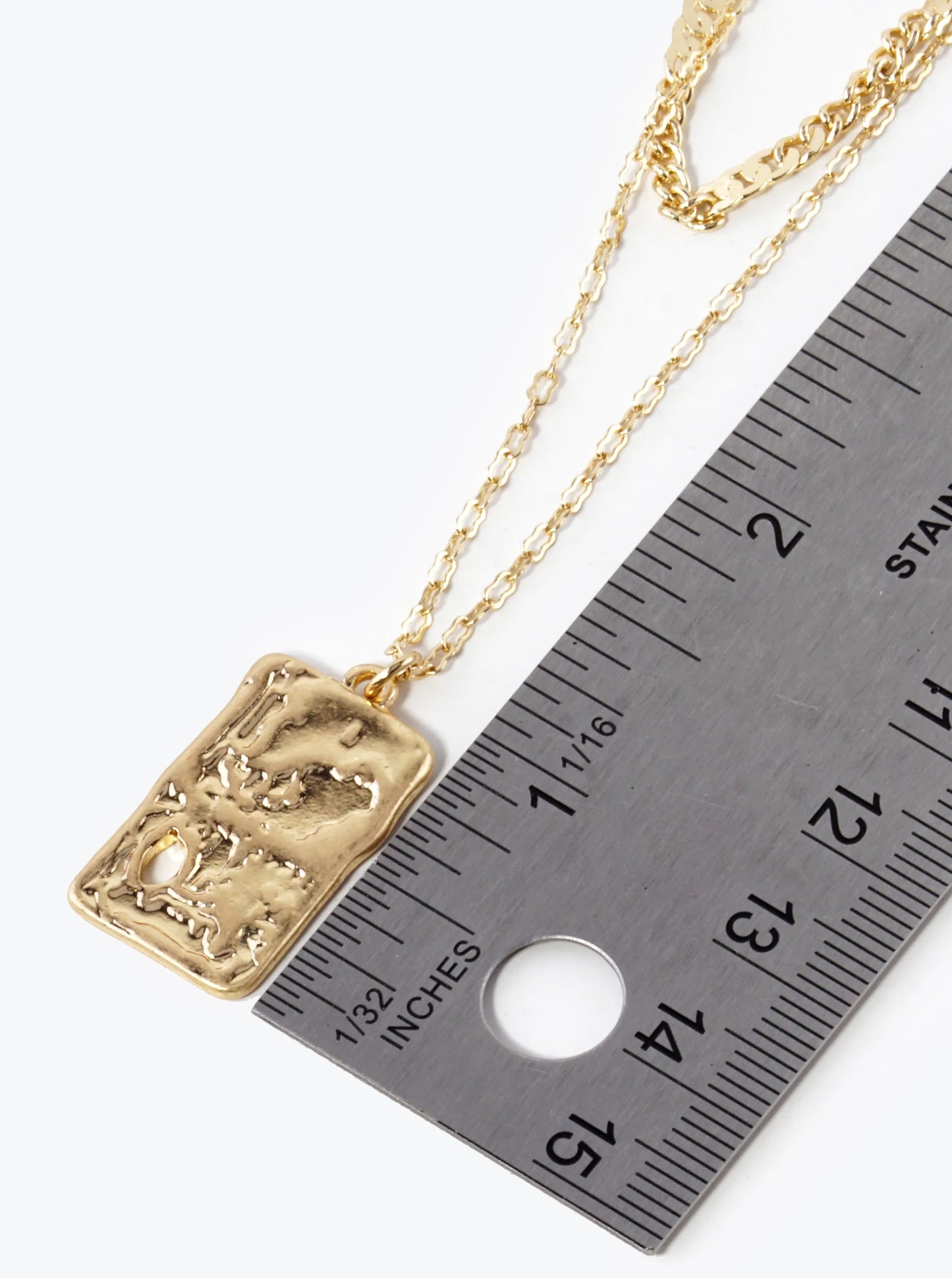 Dual Layered Textured Rectangular Pendant Necklace