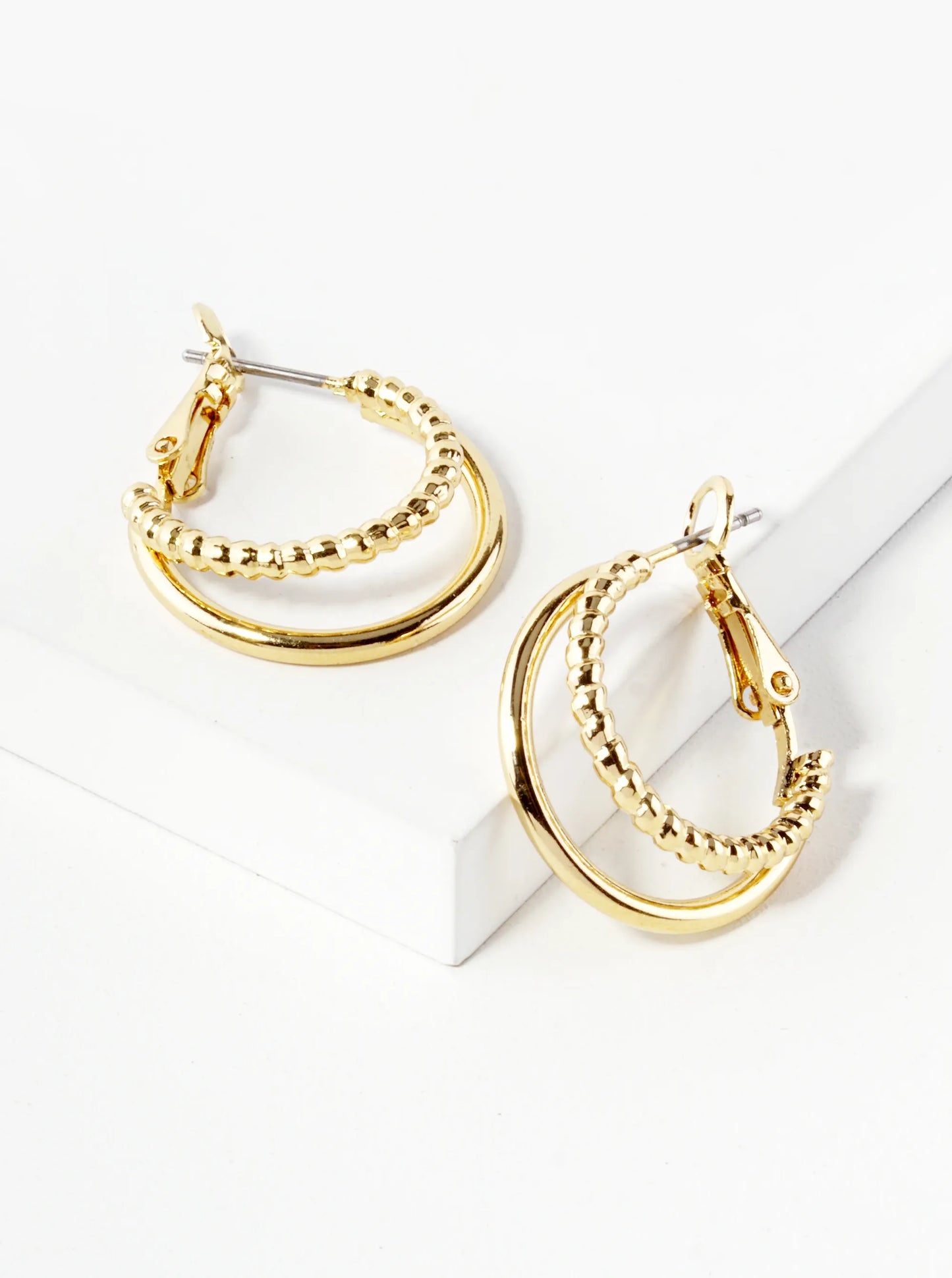 Dual Texture Layered 20mm Hoop Earrings