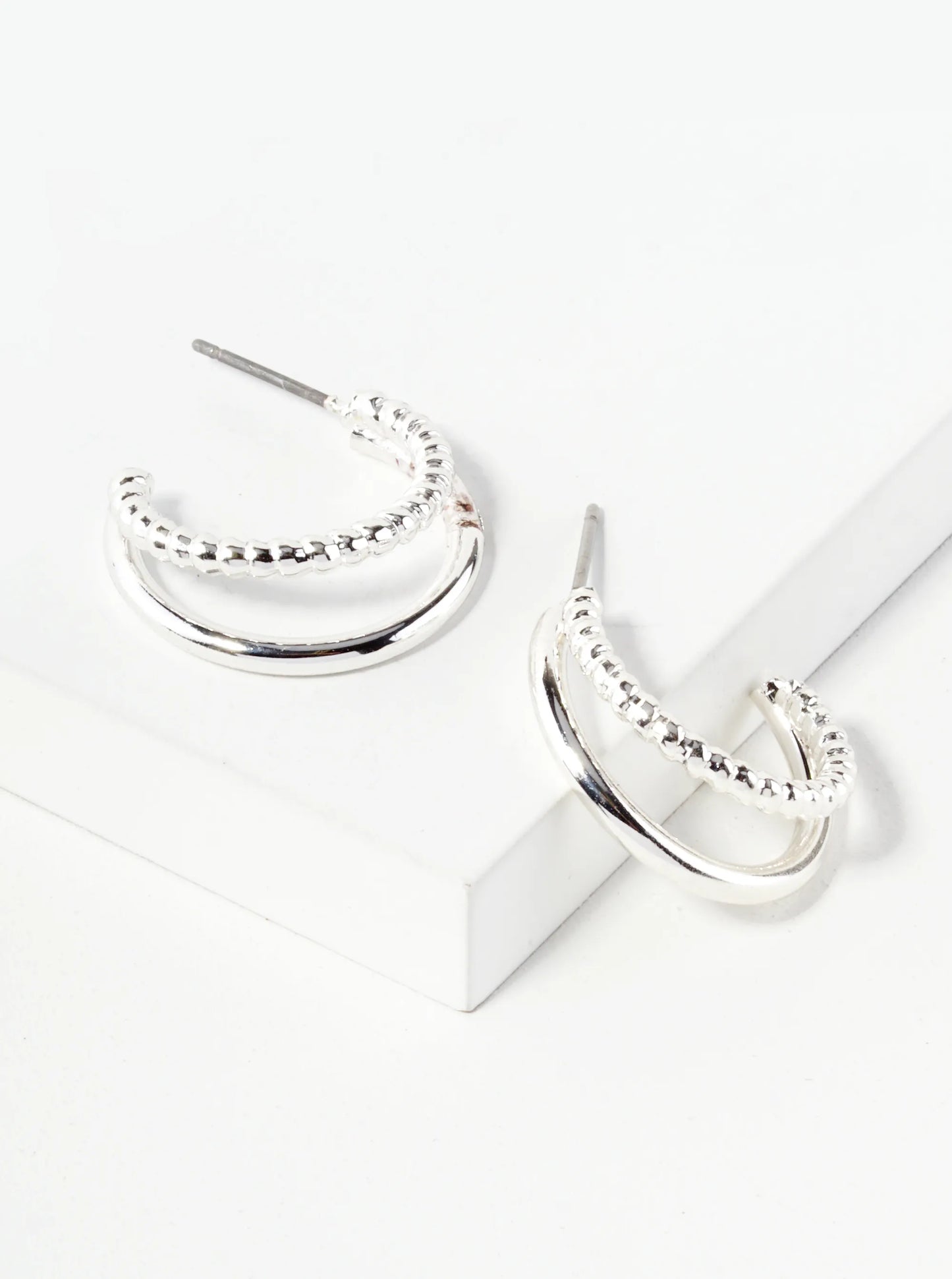 Dual Texture Layered 20mm Hoop Earrings